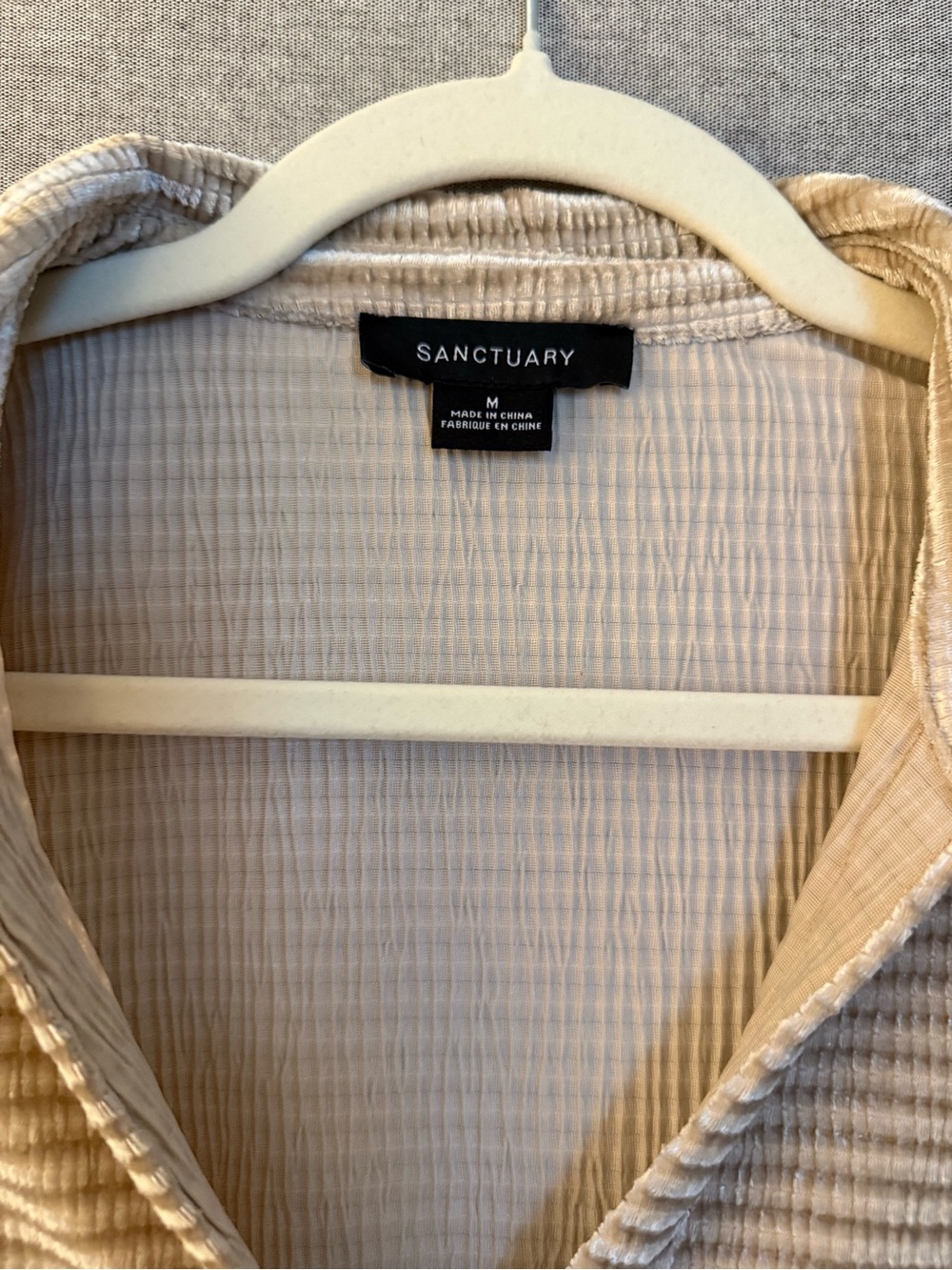 Sanctuary Cream Frosted Almond Textured Velvet Long-Sleeve Button-Front Shirt - Picture 3 of 9